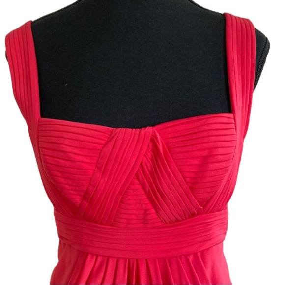 BCBGMAXAZRIA red draped bubble hem pleated bodice sleeveless mini dress.… - Picture 4 of 11